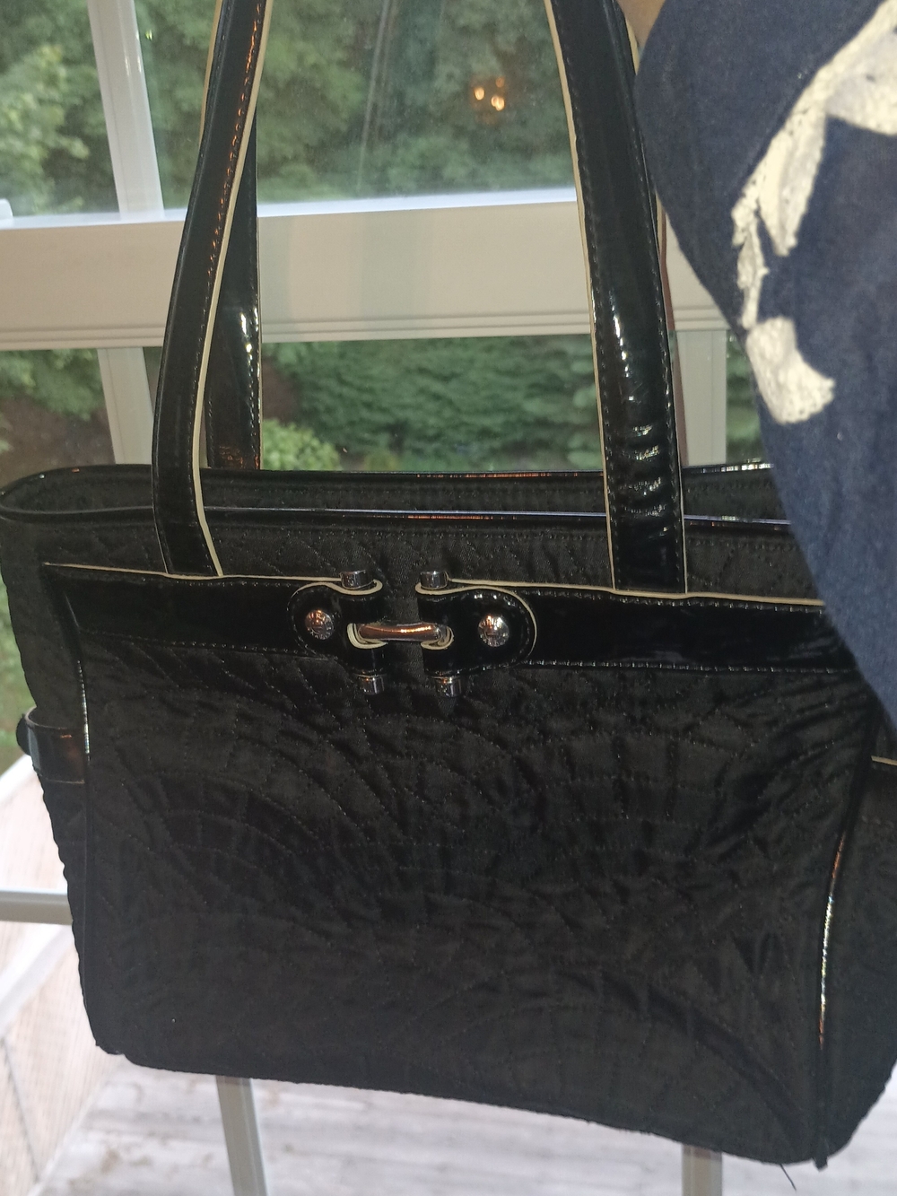 Vera Bradley Black Quilted Tote with Patent Trim